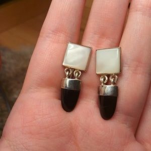 Jewelry - Sterling silver hinged MOP onyx earrings Jewelry - Sterling silver hinged MOP onyx earrings